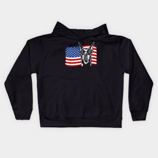 Proud Doberman Pinscher American Flag patriotic dog Kids Hoodie